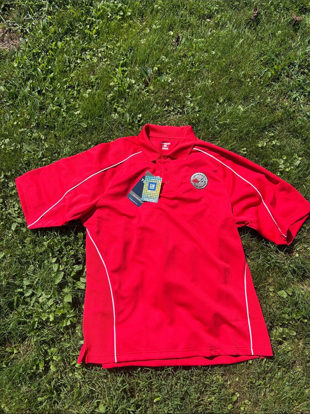 Men’s  Red Polo with White Piping and Corvette Embroidered Patch